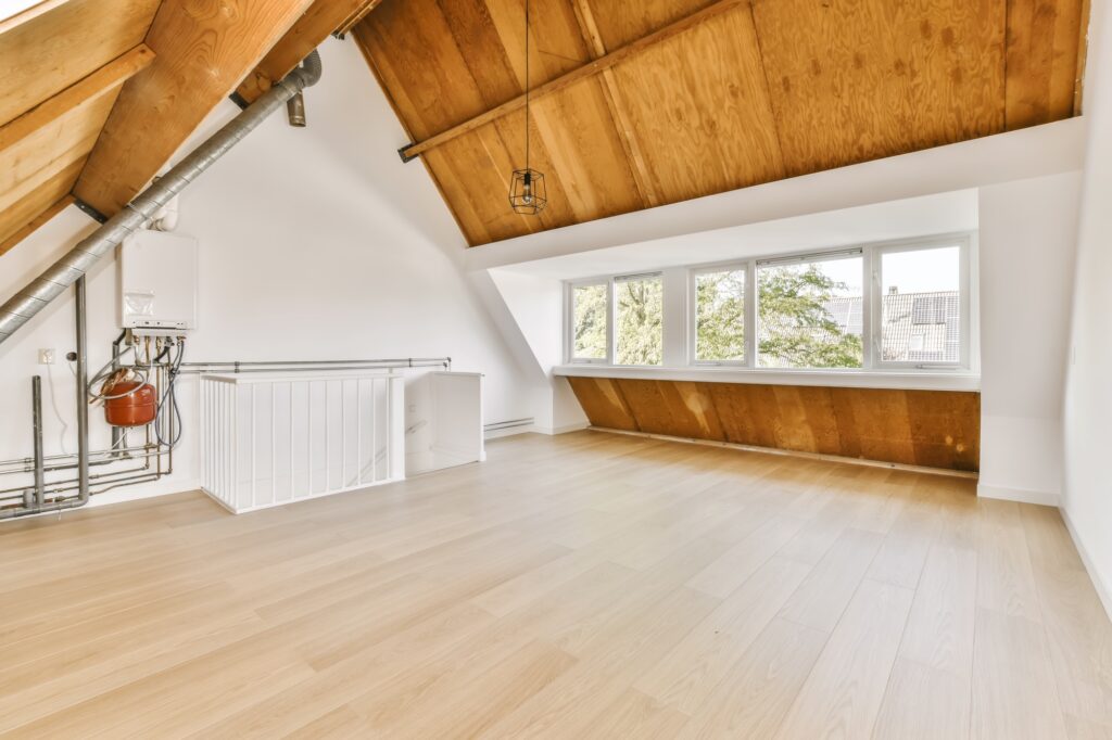 Lovely attic room with wood ceiling